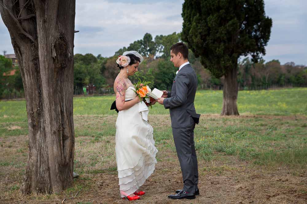 Exchanging of vows in a field during a Private Park Wedding Ceremony Photography in Rome