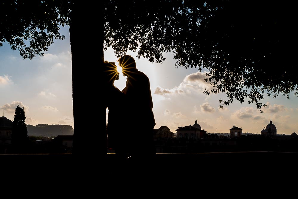 Sunset silhouette shadows at sunset