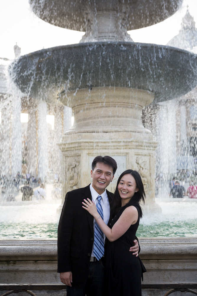 Portrait picture under a water fountain in Saint Peter's square in the Vatican