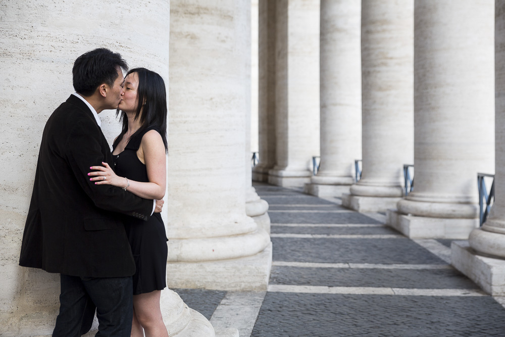 Just engaged in Rome. Romantically in love under the columns of St. Peter's