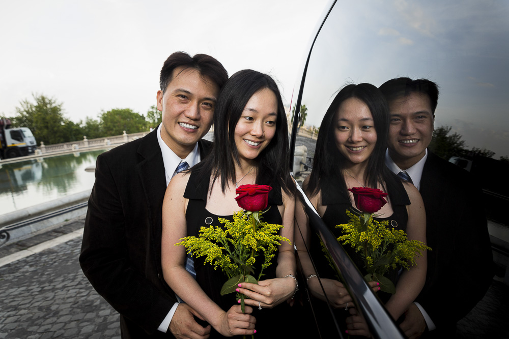 Couple reflection in the car window