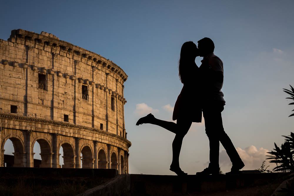 In love silhouette engagement in Rome