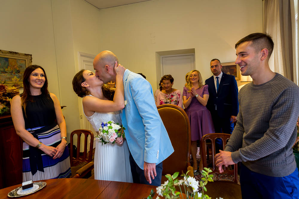 Just married kiss. Embassy Wedding in Rome.