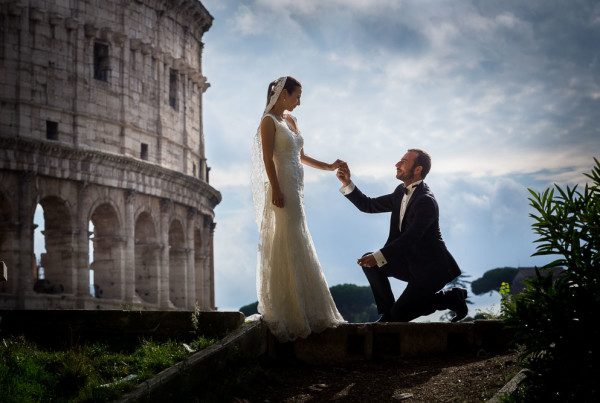 Chivalry at the Roman Colosseum during a photo shoot in Rome
