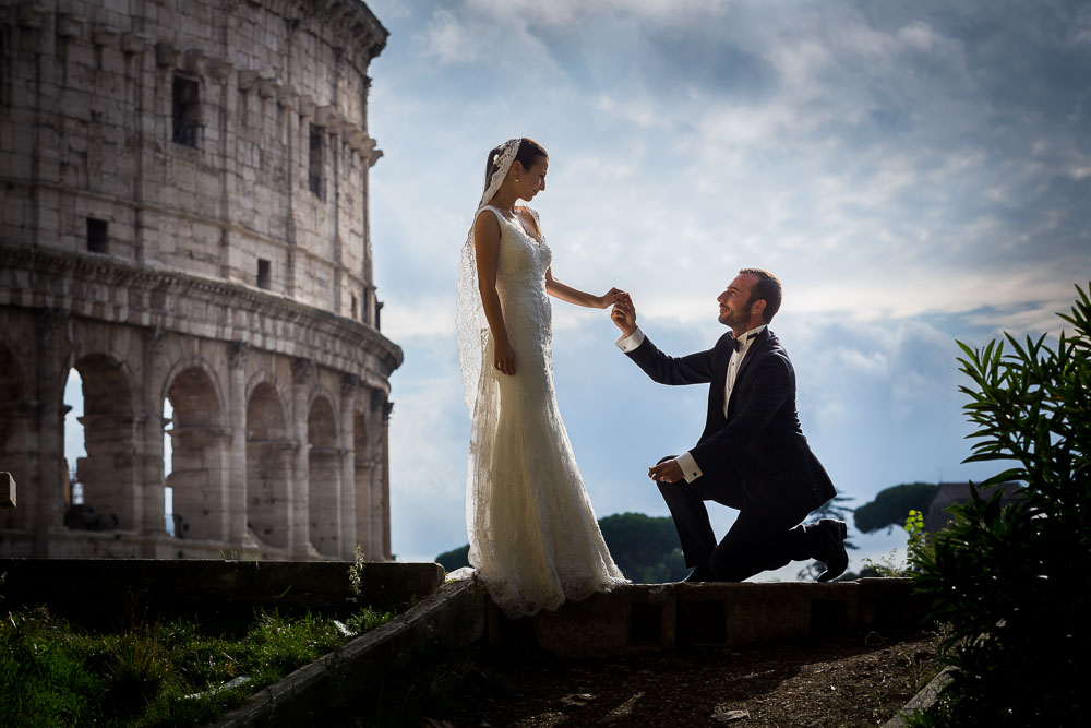 Chivalry at the Roman Colosseum during a Wedding honeymoon in Rome.