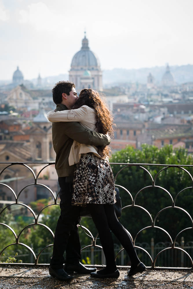 Embrace after marriage proposal in Rome