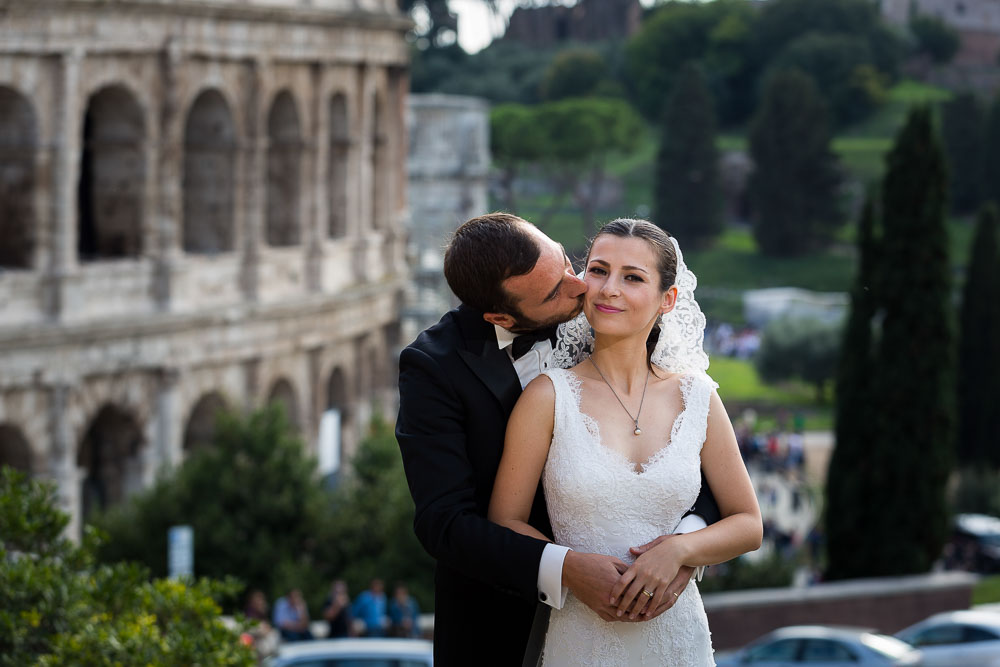 Portrait picture of bride and groom at the Coliseum