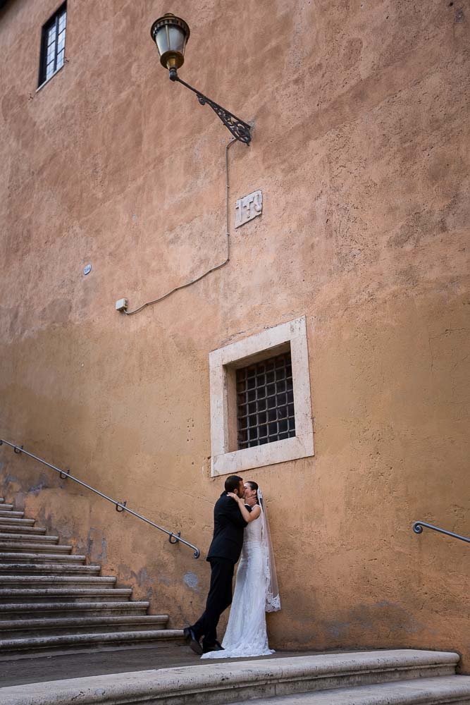 Romantic image of a wedding couple in love in Rome Italy
