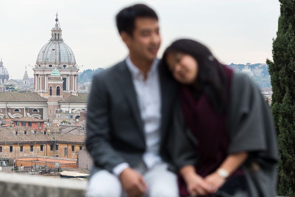 In and out of focus image of a couple romantically in love in Rome Italy