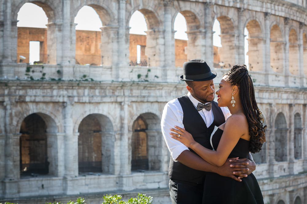 Romantic love at the Roman Coliseum in Rome Italy.