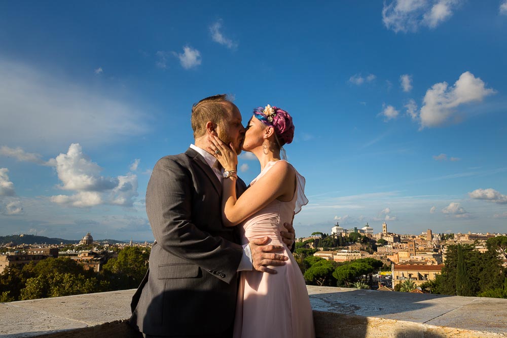 Kissing after a Wedding Anniversary in Rome up on Giardino degli Aranci