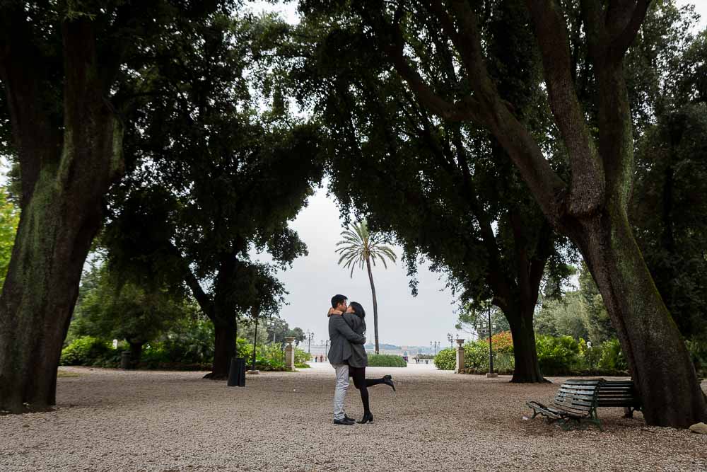 Photo under two trees in a park