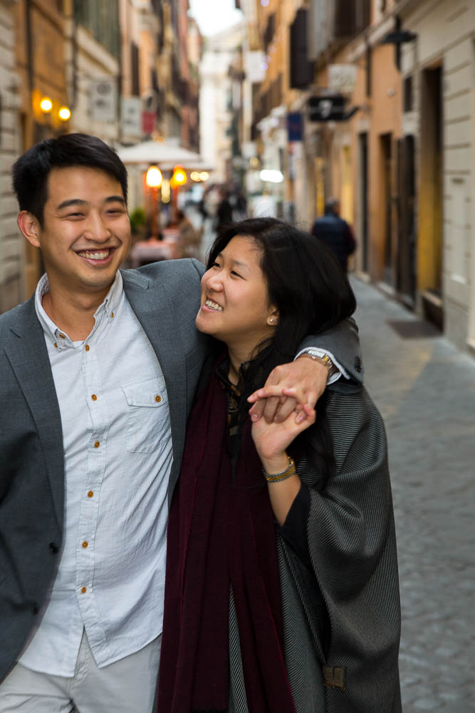 Walking the alleyways in Rome Italy during an engagement session