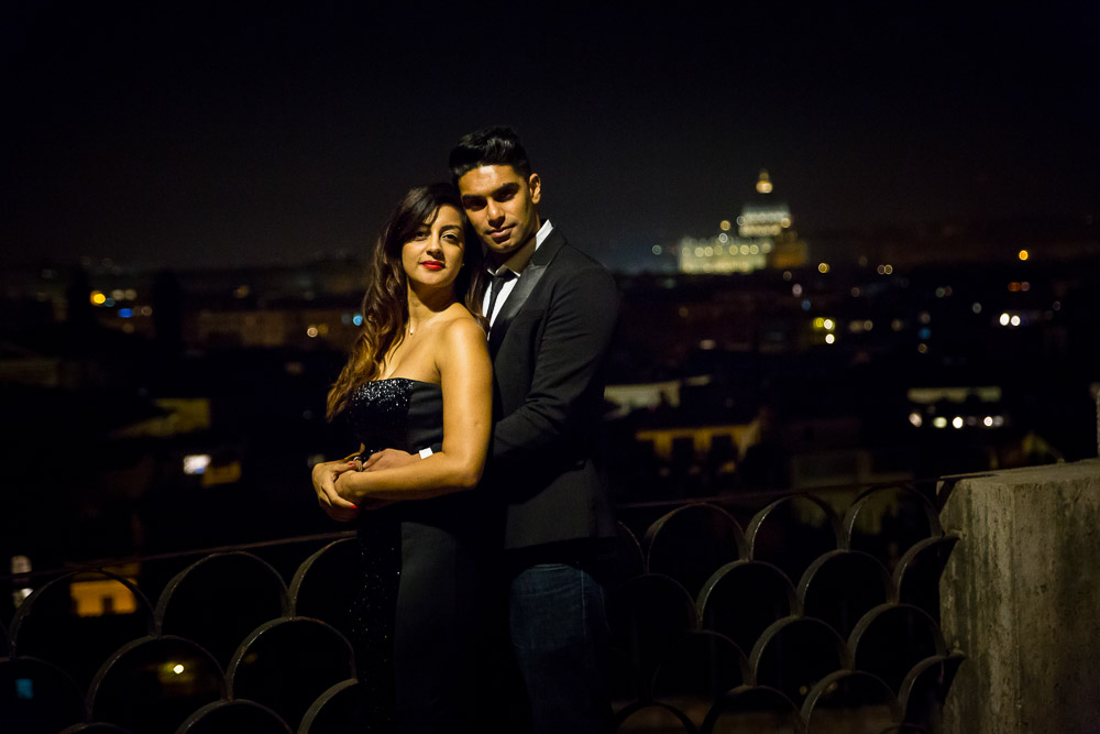 Portrait picture of a couple together for their engagement photos in Rome