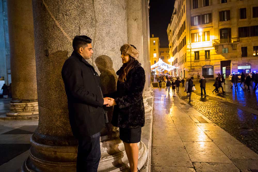 Engaged at night at the Roman Pantheon