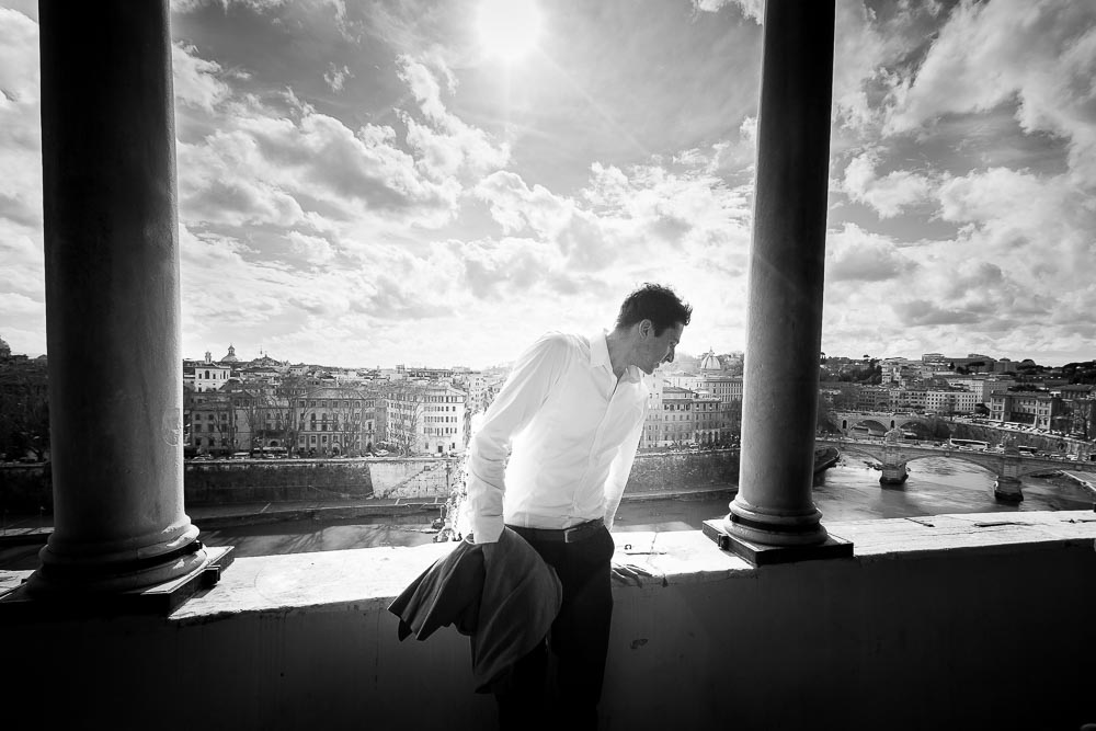 Male fashion model portrait session overlooking Rome