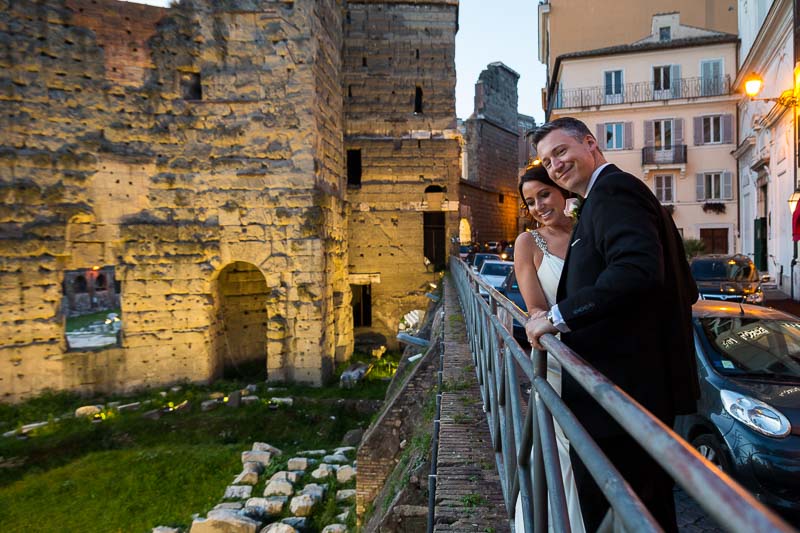 The ancient roman remains lit at night