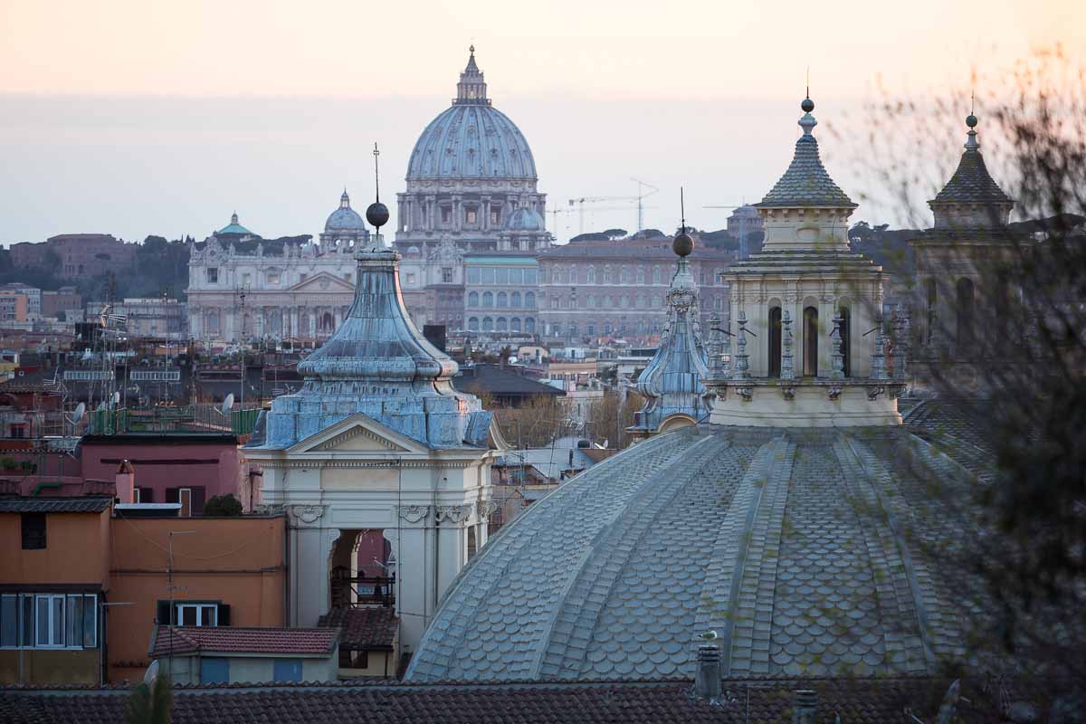 The panoramic view over the roman skyline in Rome Italy