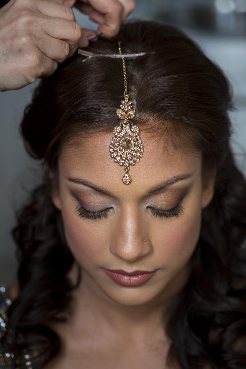 Close up Indian head piece on the woman getting married