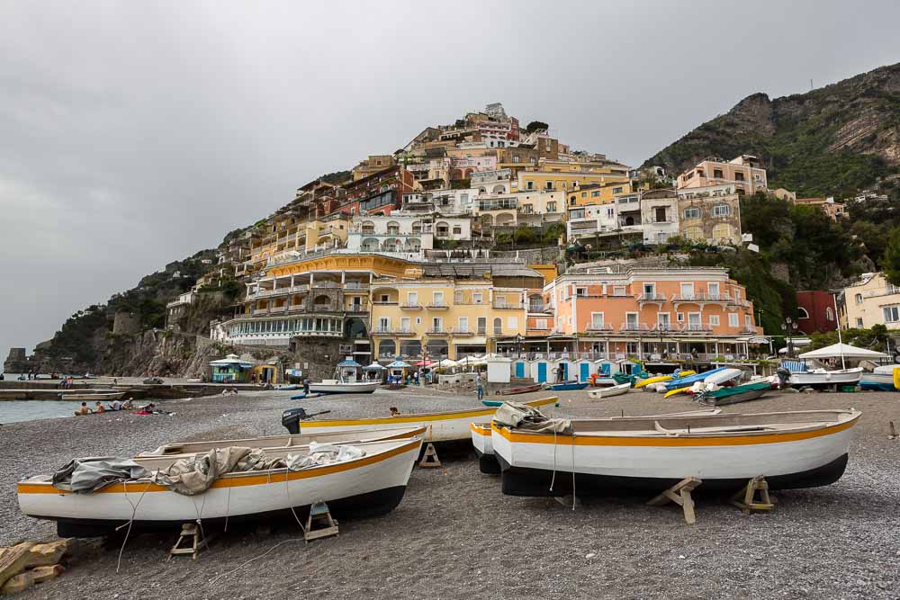 Beach view. Positano town. Amalfi coast.