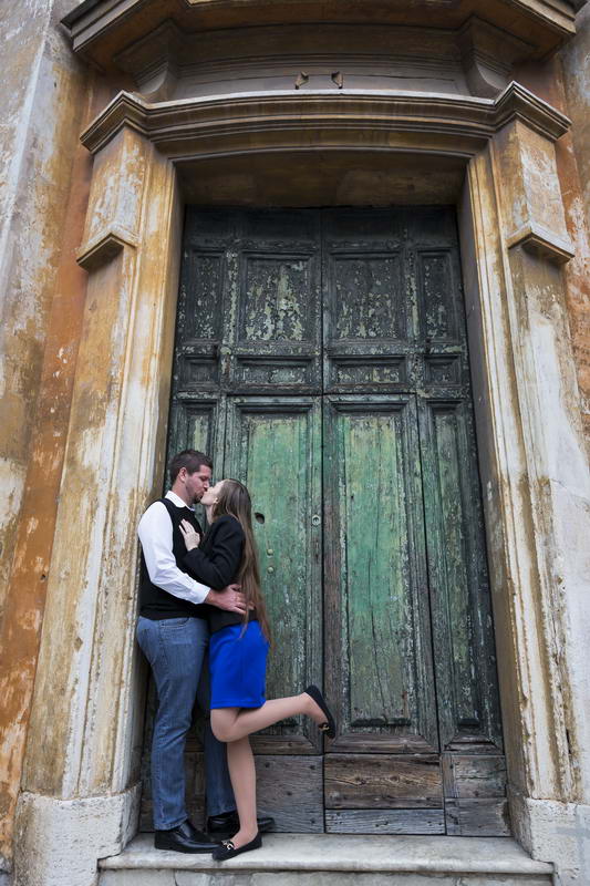 Ancient old green door engaged