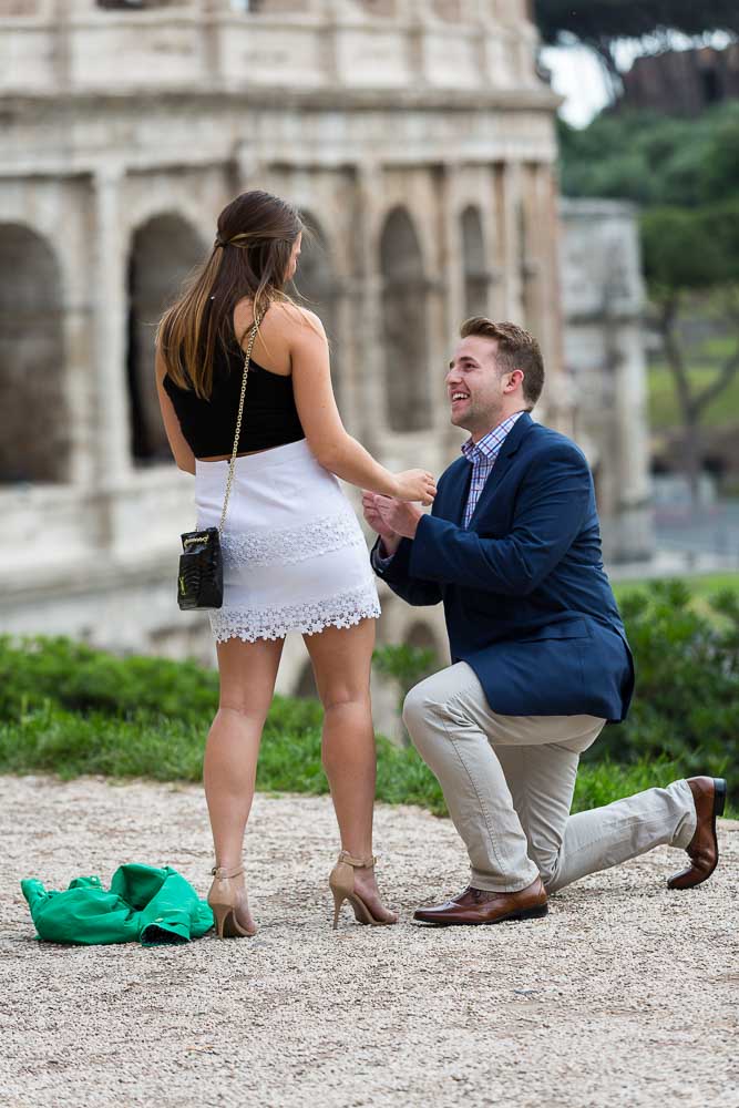Man proposing at the Roman Colosseum