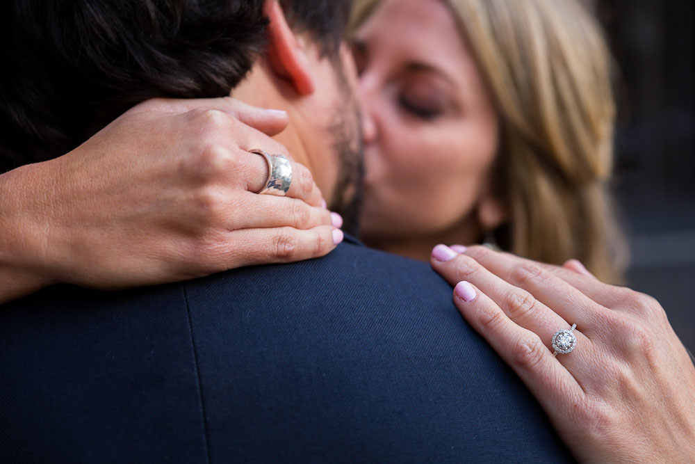 Engagement ring picture while kissing