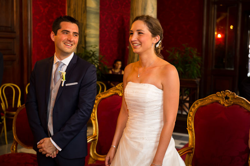 Bride and groom together inside the civil wedding room