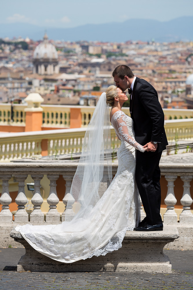 Bride and groom romantic picture during a wedding photo session in Rome Italy. Image by Andrea Matone