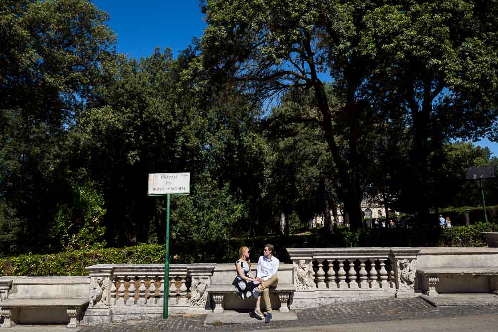 Sitting down a marble bench in a Parco Villa Borghese in Roma