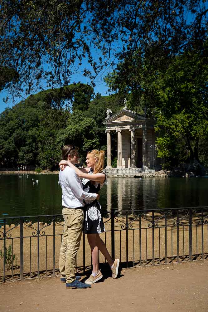 Engagement photography in Rome by the lakeside temple