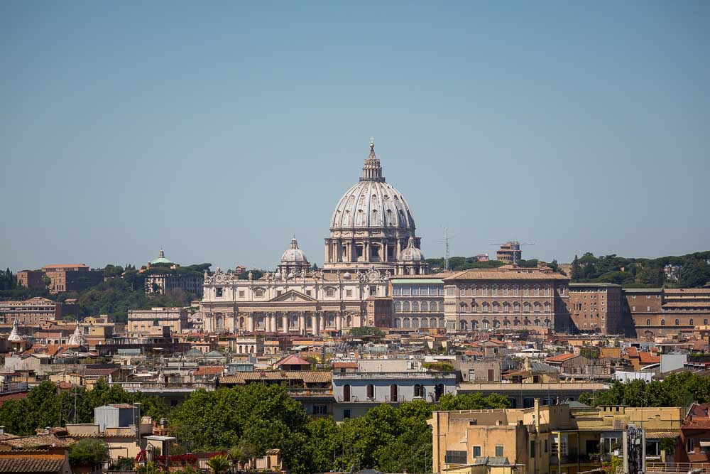 Saint Peter's dome in the far distance in Rome Italy