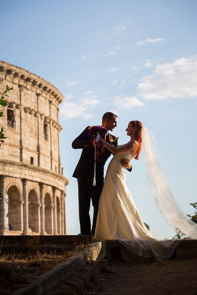 Romantic photo of a wedding couple during their wedding photography in Rome