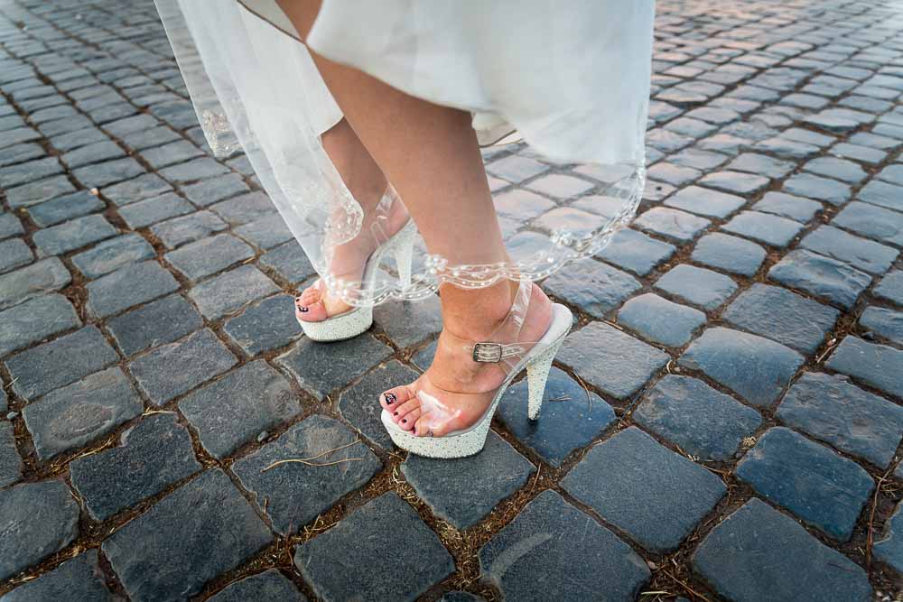 Close up image of the bridal shows on cobble stones