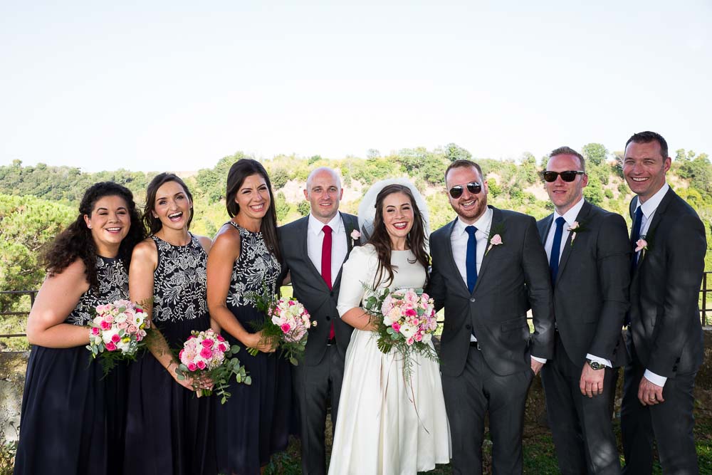 The wedding party together for portraits