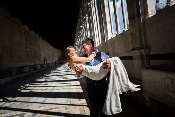 Happy and love couple wedding photography session inside the baptistery