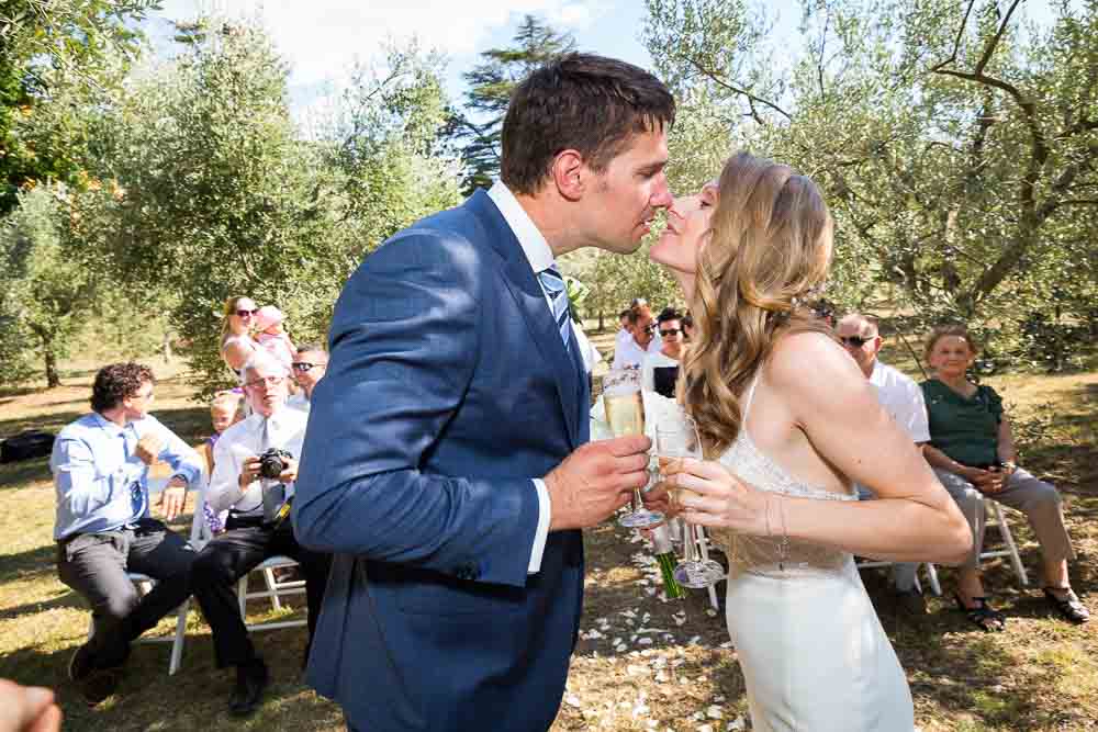 Newlyweds kissing