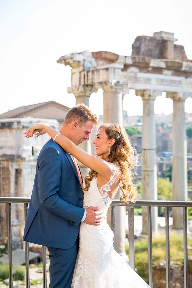 Close up image of a wedding couple just married at the Forum