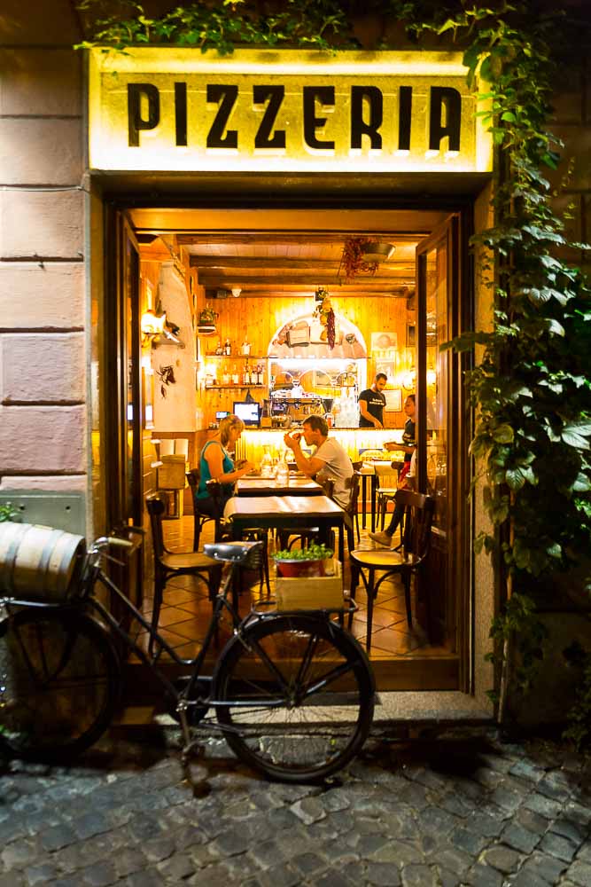 Typical pizzeria in the streets of Rome Italy