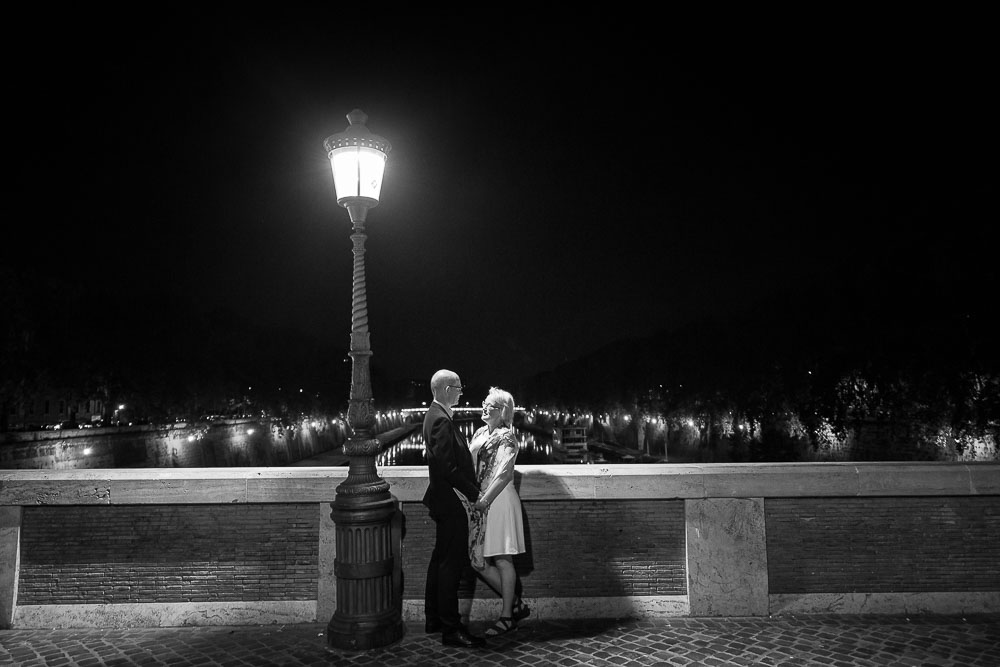 Lifestyle shoot on the bridge under a lit street pole