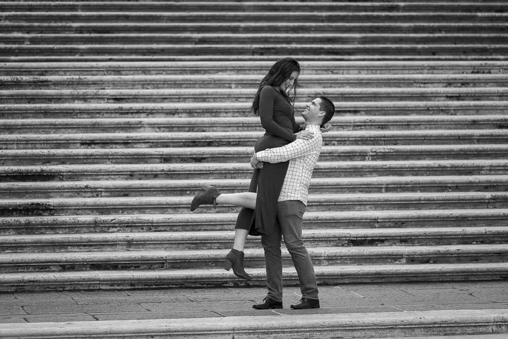 Picking up fiancee on the Campidoglio steps. Picture in black and white