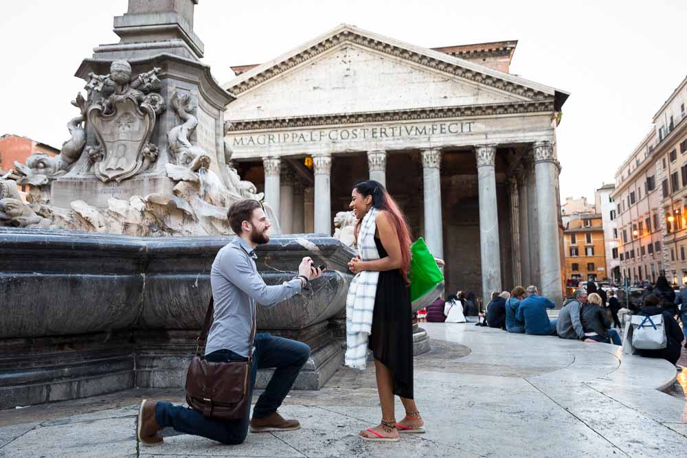 Proposing marriage at the Roman Pantheon in Rome Italy