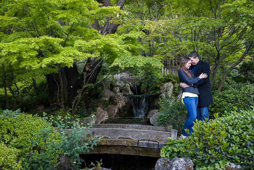 Pictures on a wooden bridge in the Japanese botanical garden