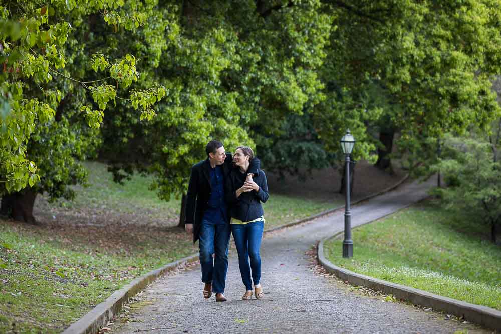 Couple walking forward in a park