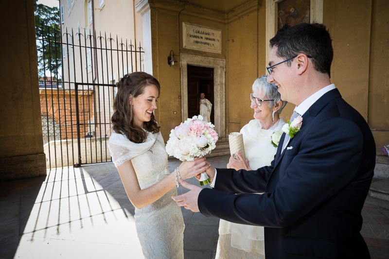 Bride meets groom outside church