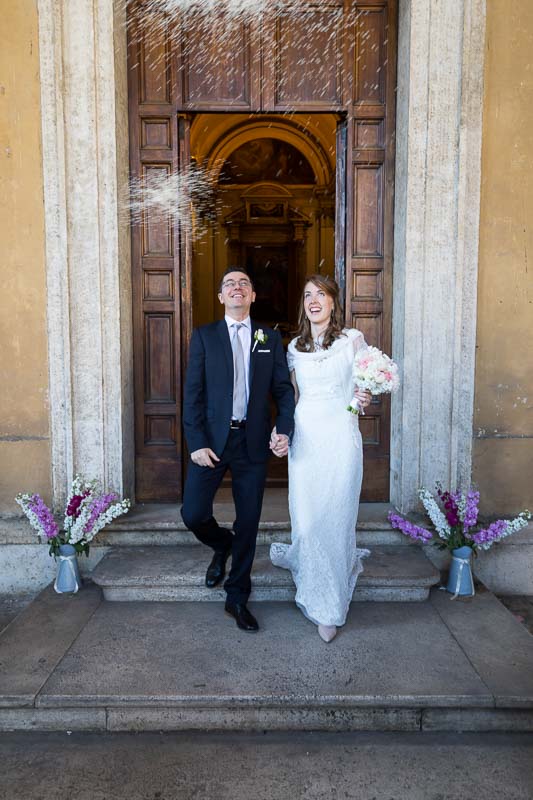 Just married. Newlyweds exiting church