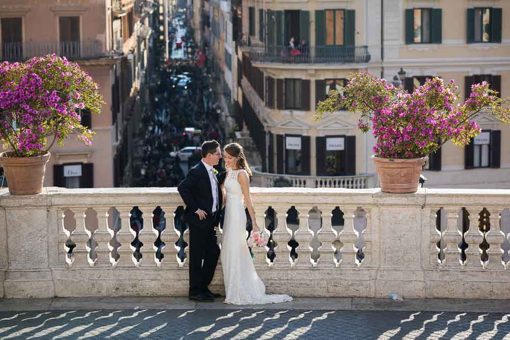 Newlyweds photographed on the Terrace of Piazza di Spagna