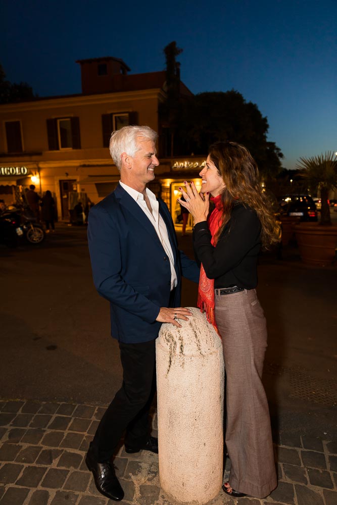 Celebrating in front a romantic restaurant