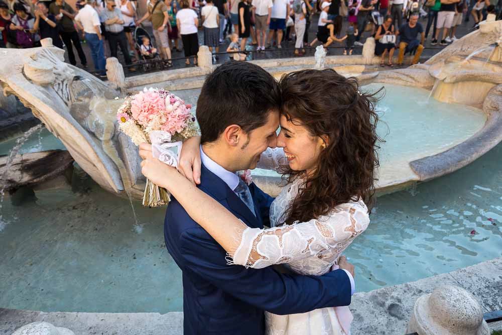 Close together image by the Barcaccia water fountain