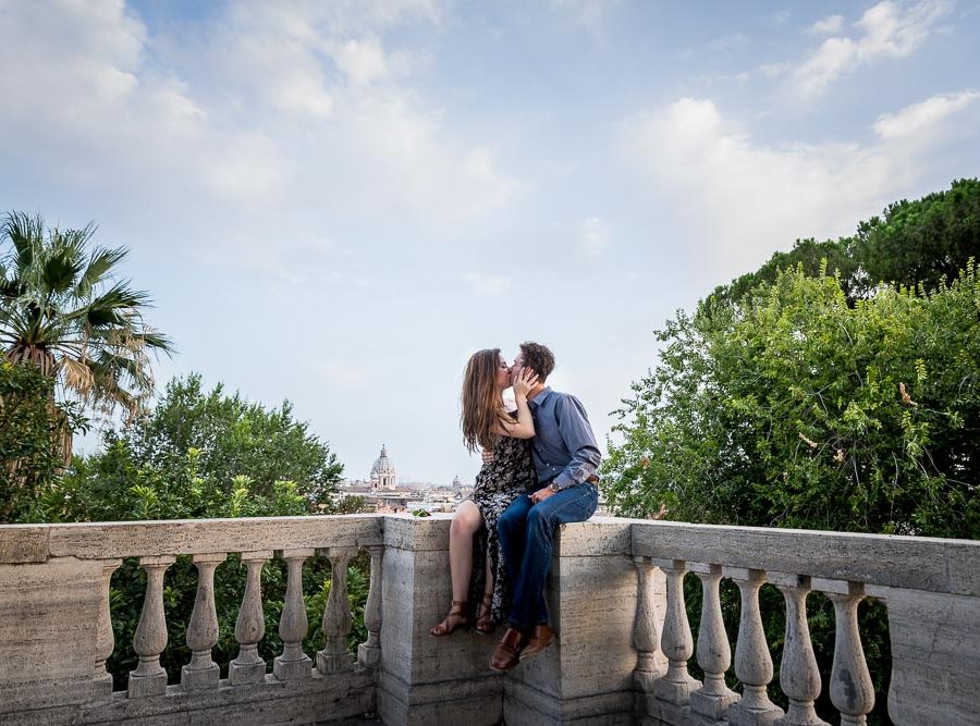 Couple in love overlooking the roman cityscape
